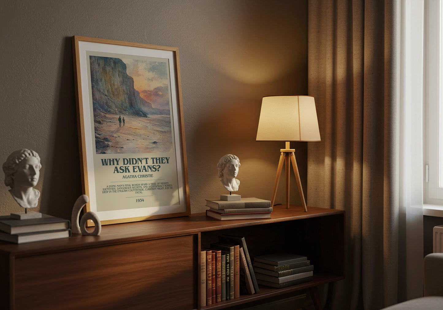 Why Didn't They Ask Evans? by Agatha Christie Descriptive Poster Print. Free Delivery Wall Art Author & Blurb Book Artwork Novel Modern Gift