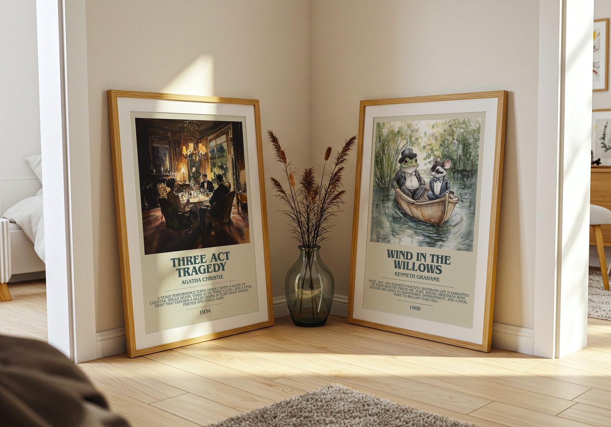 Three Act Tradegy by Agatha Christie Descriptive Poster Print. Free Delivery Wall Art Author & Blurb Book Artwork Novel Modern Gift
