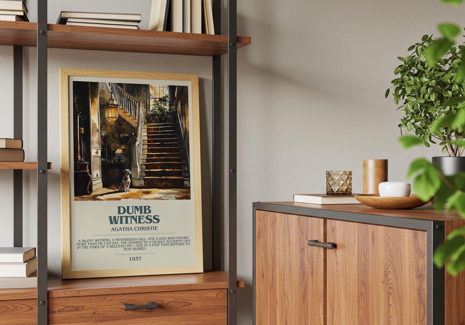 Dumb Witness by Agatha Christie Descriptive Poster Print. Free Delivery Wall Art Author & Blurb Book Artwork Novel Modern Gift