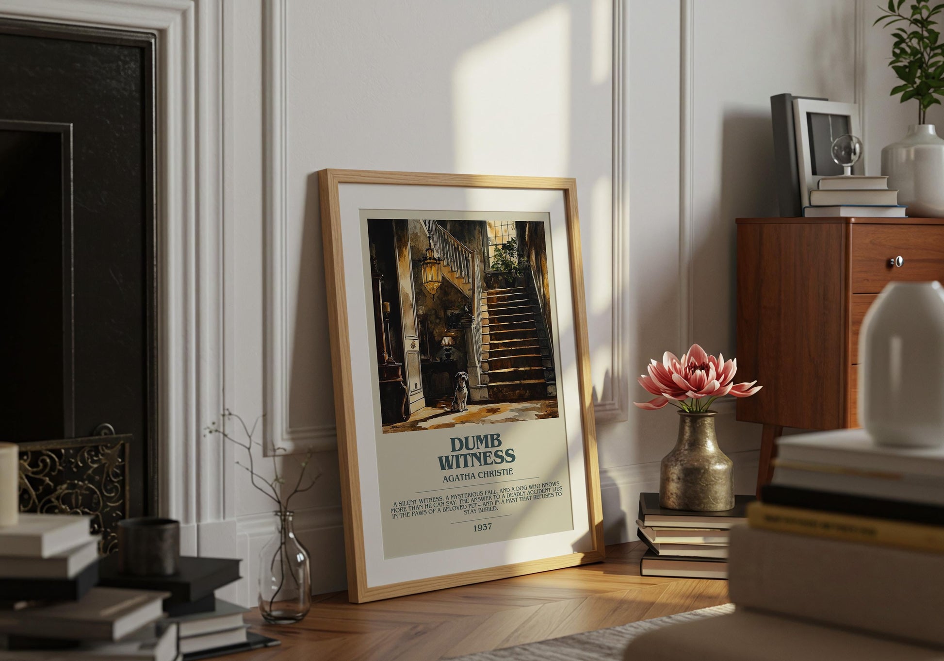 Dumb Witness by Agatha Christie Descriptive Poster Print. Free Delivery Wall Art Author & Blurb Book Artwork Novel Modern Gift