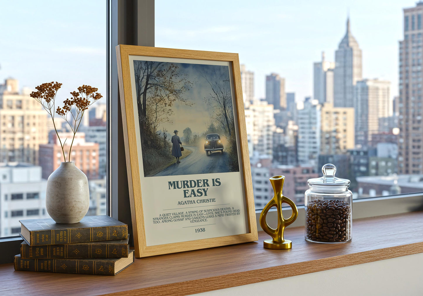 Murder Is Easy by Agatha Christie Descriptive Poster Print. Free Delivery Wall Art Author & Blurb Book Artwork Novel Modern Gift