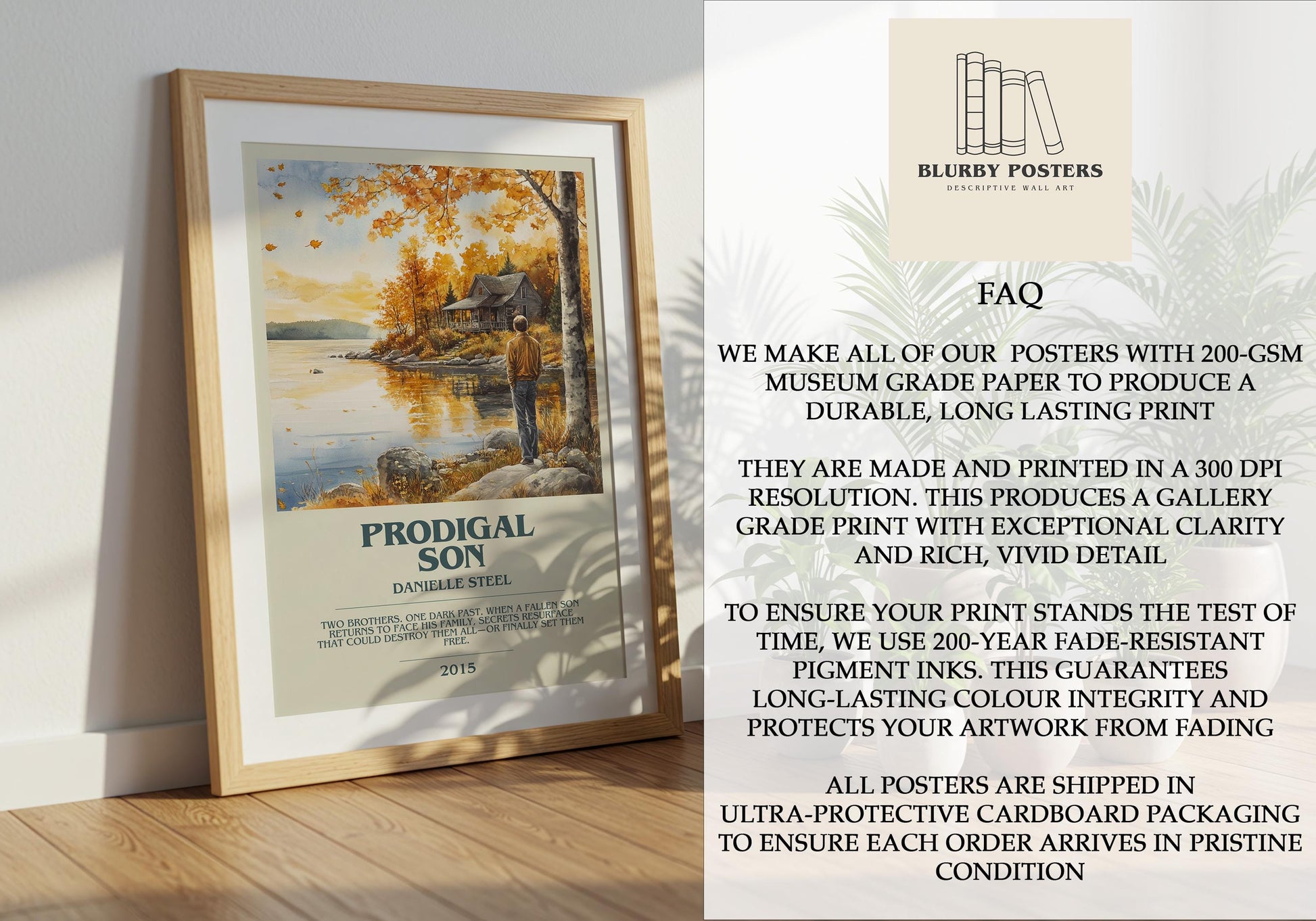 Prodigal Son by Danielle Steel Descriptive Poster Print. Free Delivery Wall Art Author & Blurb Book Artwork Novel Modern Gift