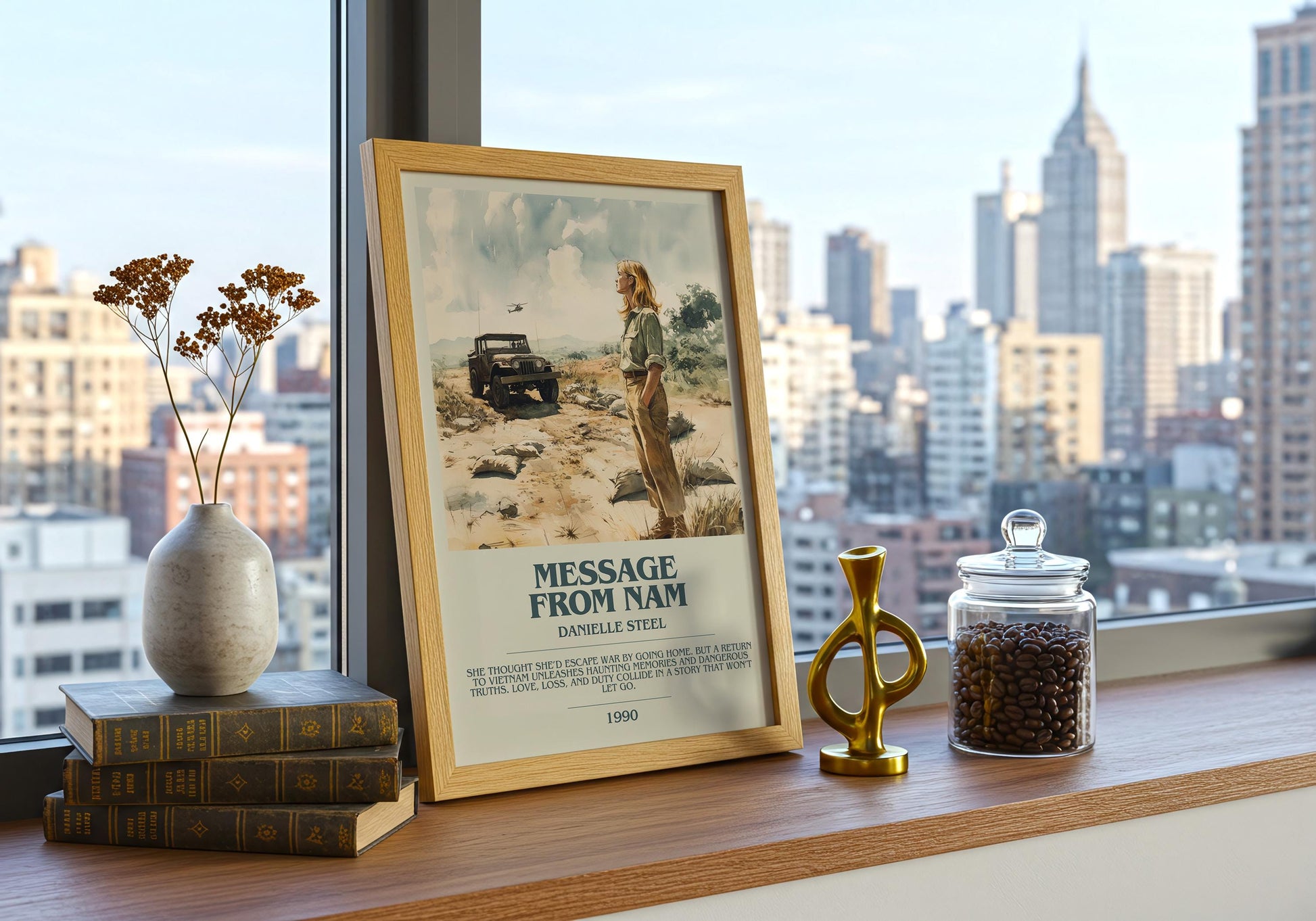 Message From Nam by Danielle Steel Descriptive Poster Print. Free Delivery Wall Art Author & Blurb Book Artwork Novel Modern Gift