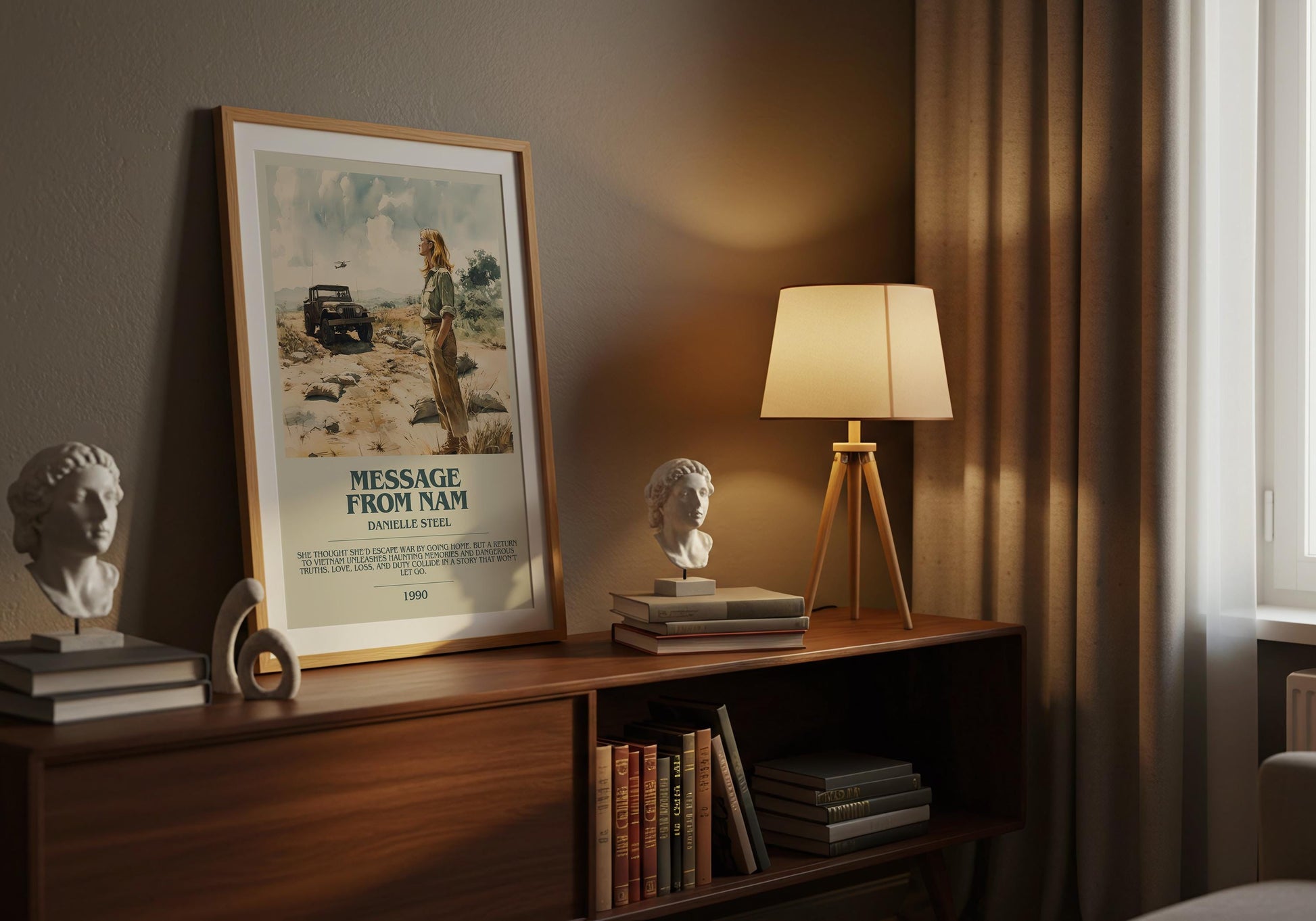 Message From Nam by Danielle Steel Descriptive Poster Print. Free Delivery Wall Art Author & Blurb Book Artwork Novel Modern Gift