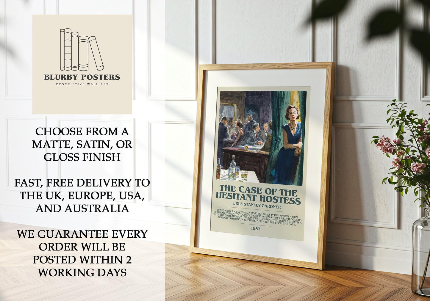 The Case of the Hesitant Hostess by Erle Stanley Gardner | Descriptive Book Poster | Modern