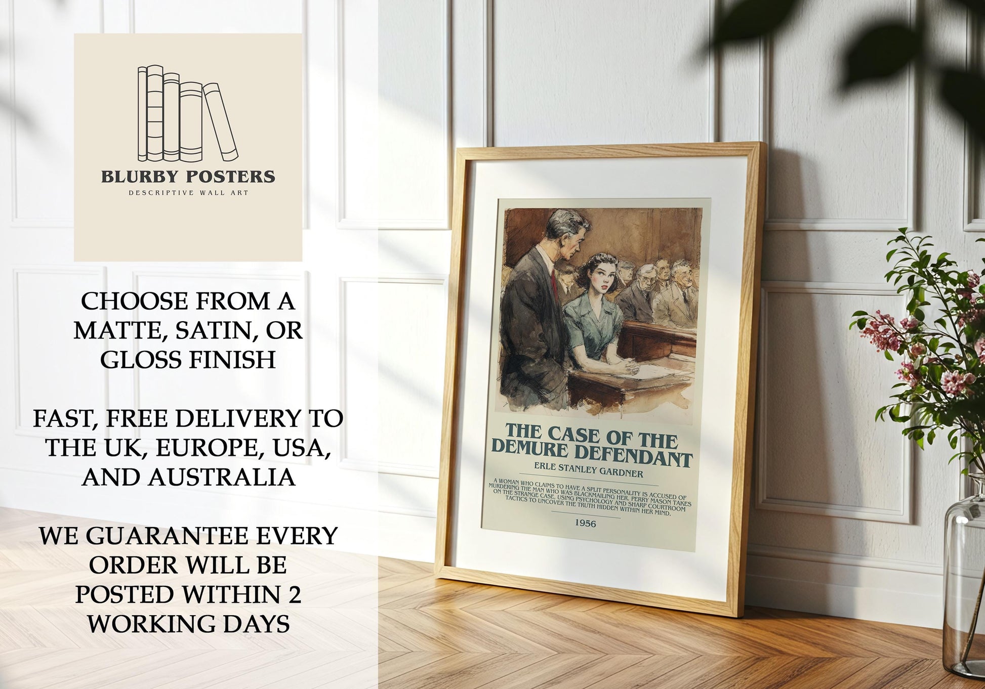 The Case of the Demure Defendant by Erle Stanley Gardner | Descriptive Book Poster | Modern