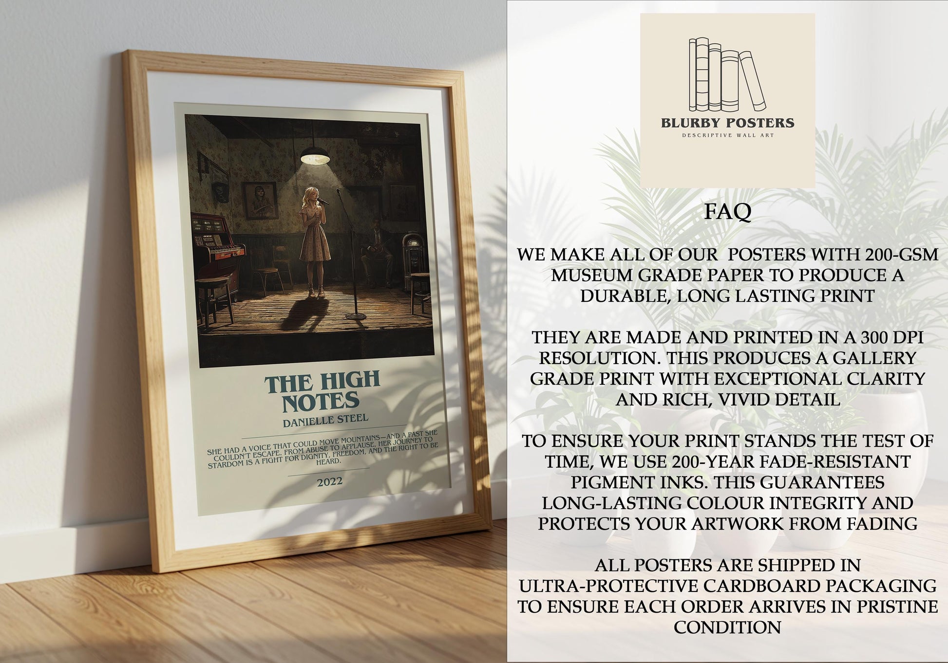 The High Notes by Danielle Steel Descriptive Poster Print. Free Delivery Wall Art Author & Blurb Book Artwork Novel Modern Gift