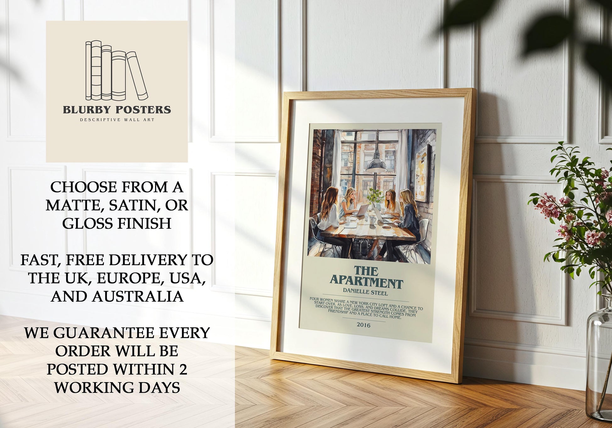 The Apartment by Danielle Steel Descriptive Poster Print. Free Delivery Wall Art Author & Blurb Book Artwork Novel Modern Gift