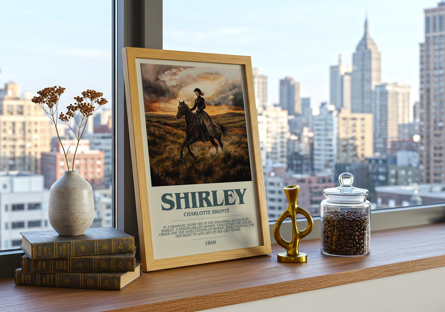 Shirley by Charlotte Bronte Descriptive Poster Print. Free Delivery Wall Art Author & Blurb Book Artwork Novel Modern Gift
