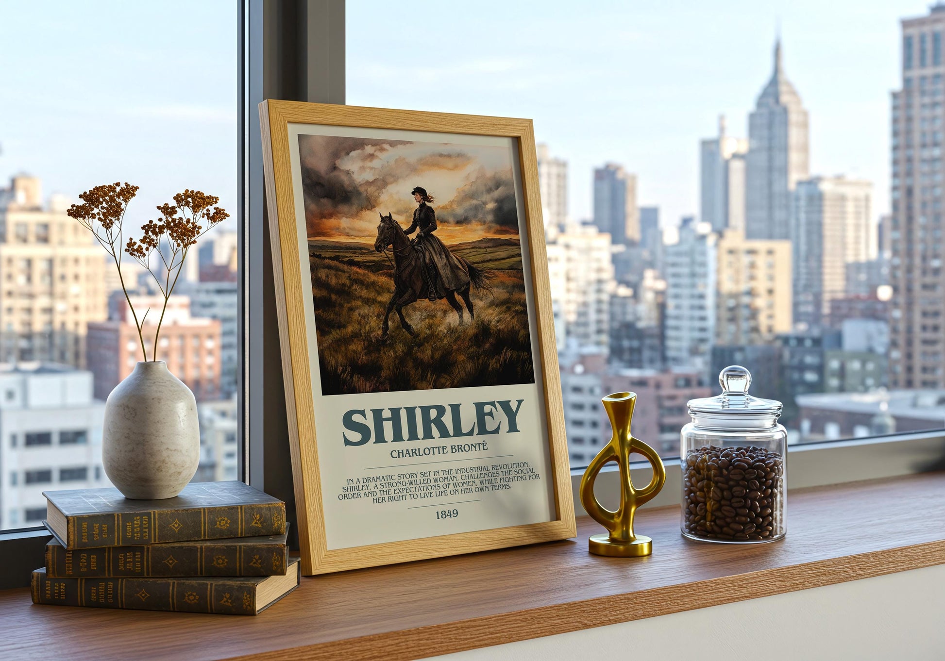 Shirley by Charlotte Bronte Descriptive Poster Print. Free Delivery Wall Art Author & Blurb Book Artwork Novel Modern Gift