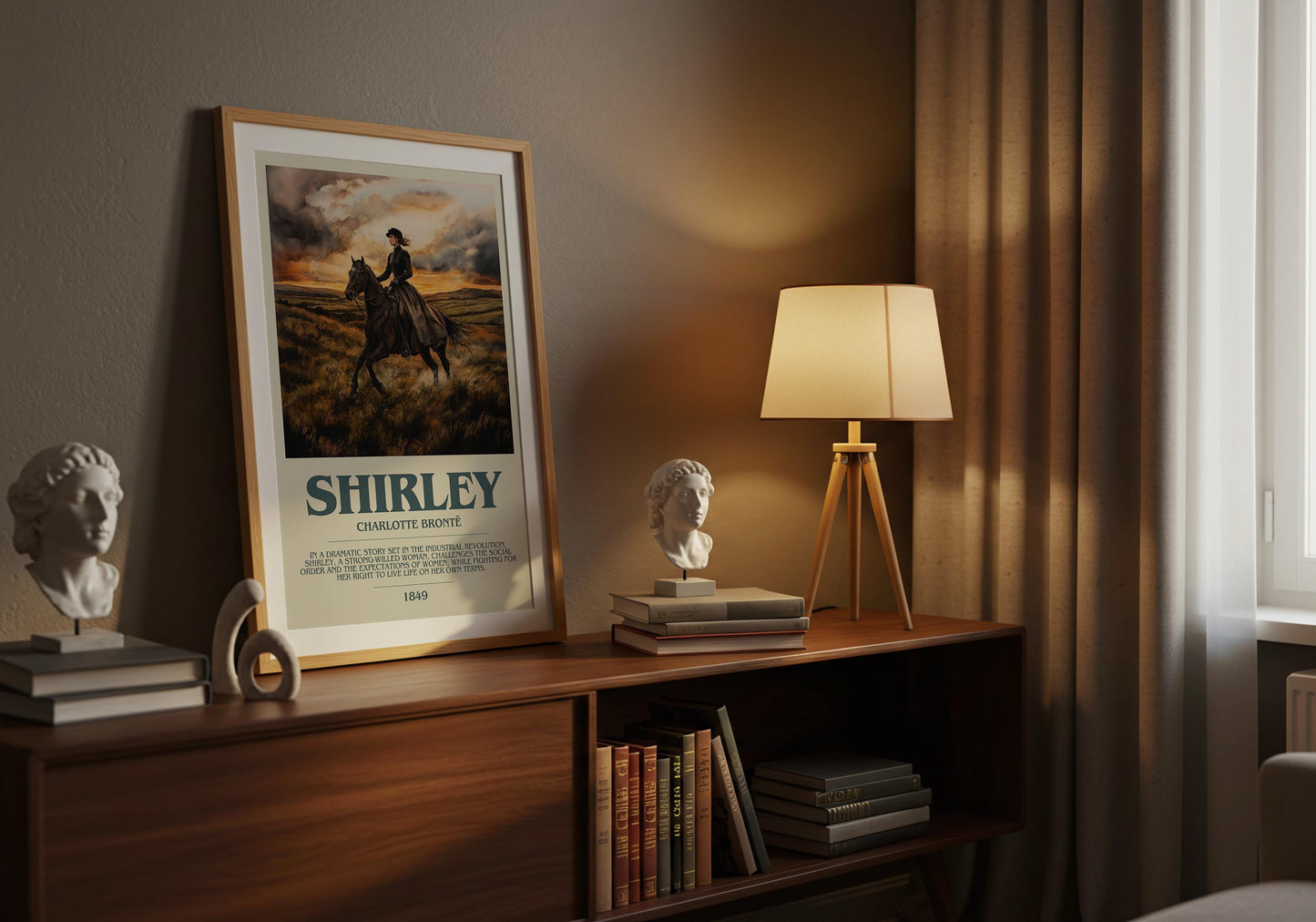 Shirley by Charlotte Bronte Descriptive Poster Print. Free Delivery Wall Art Author & Blurb Book Artwork Novel Modern Gift
