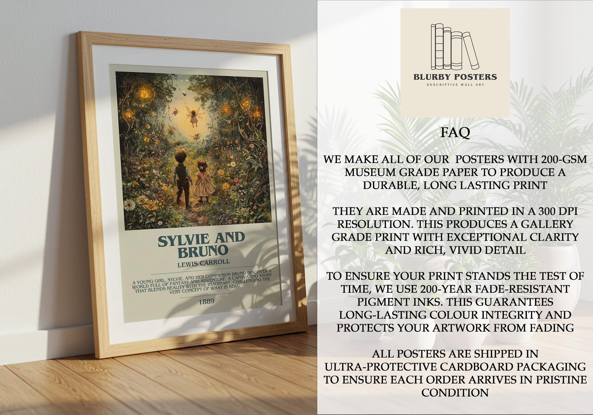 Sylvie and Bruno by Lewis Carroll Descriptive Poster Print. Free Delivery Wall Art Author & Blurb Book Artwork Novel Modern Gift