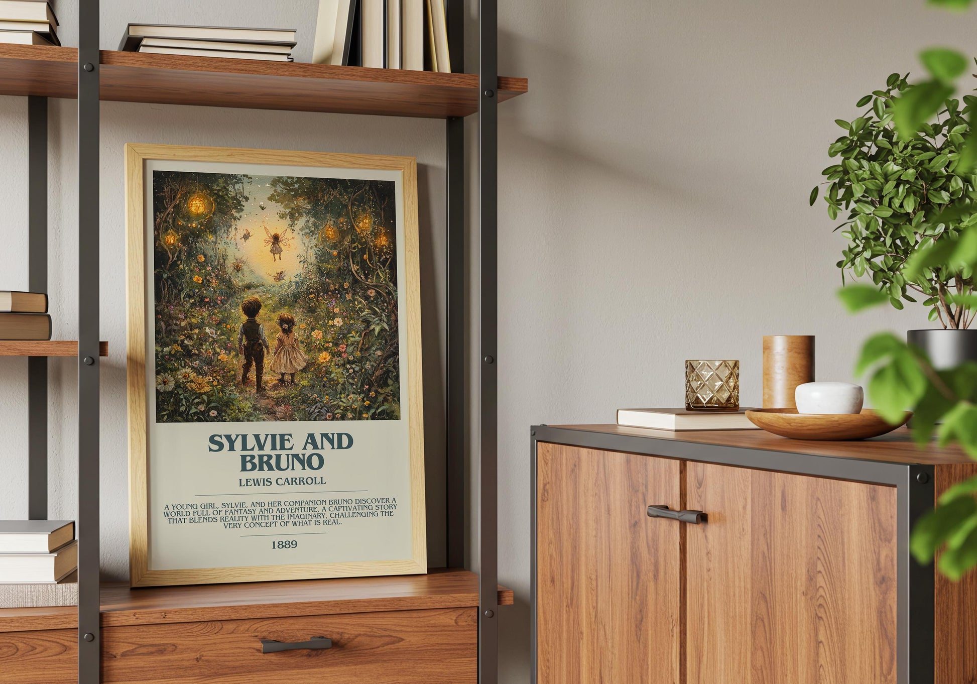 Sylvie and Bruno by Lewis Carroll Descriptive Poster Print. Free Delivery Wall Art Author & Blurb Book Artwork Novel Modern Gift