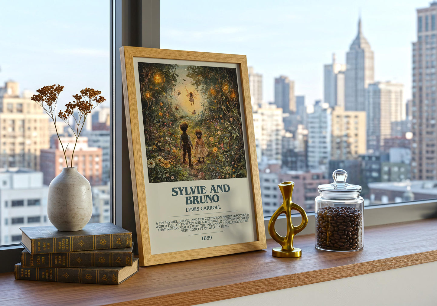 Sylvie and Bruno by Lewis Carroll Descriptive Poster Print. Free Delivery Wall Art Author & Blurb Book Artwork Novel Modern Gift