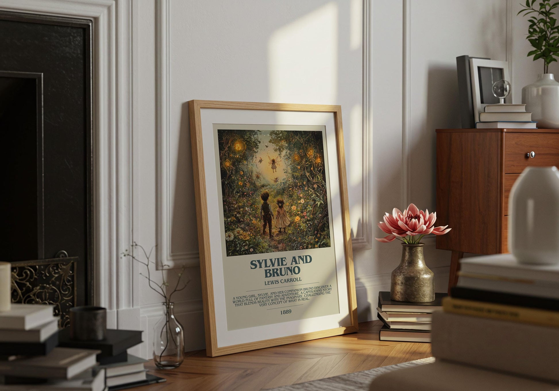 Sylvie and Bruno by Lewis Carroll Descriptive Poster Print. Free Delivery Wall Art Author & Blurb Book Artwork Novel Modern Gift