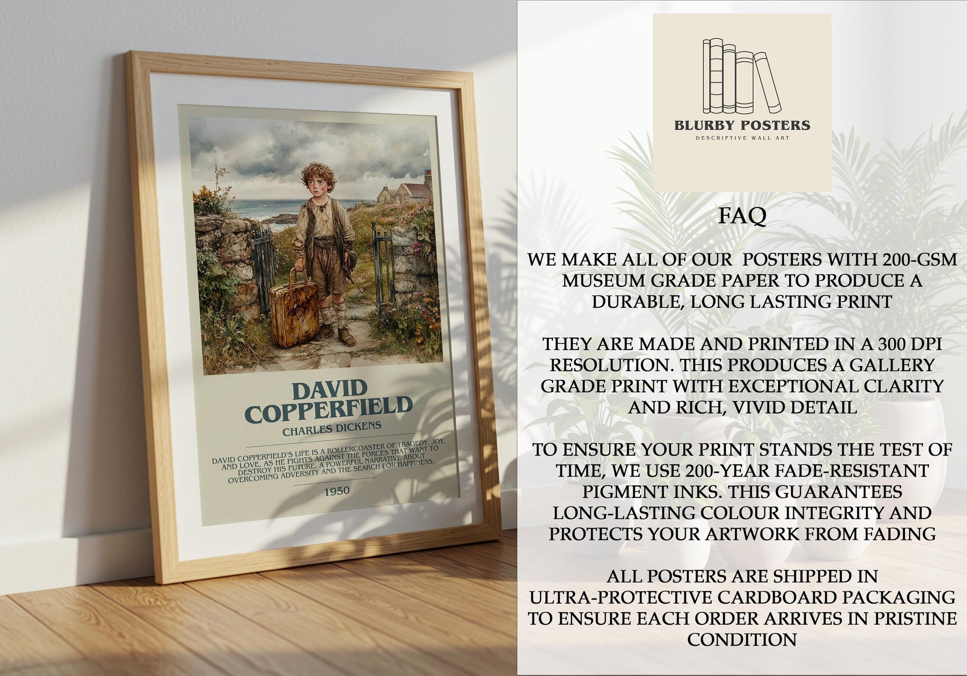 David Copperfield by Charles Dickens Descriptive Poster Print. Free Delivery Wall Art Author & Blurb Book Artwork Novel Modern Gift