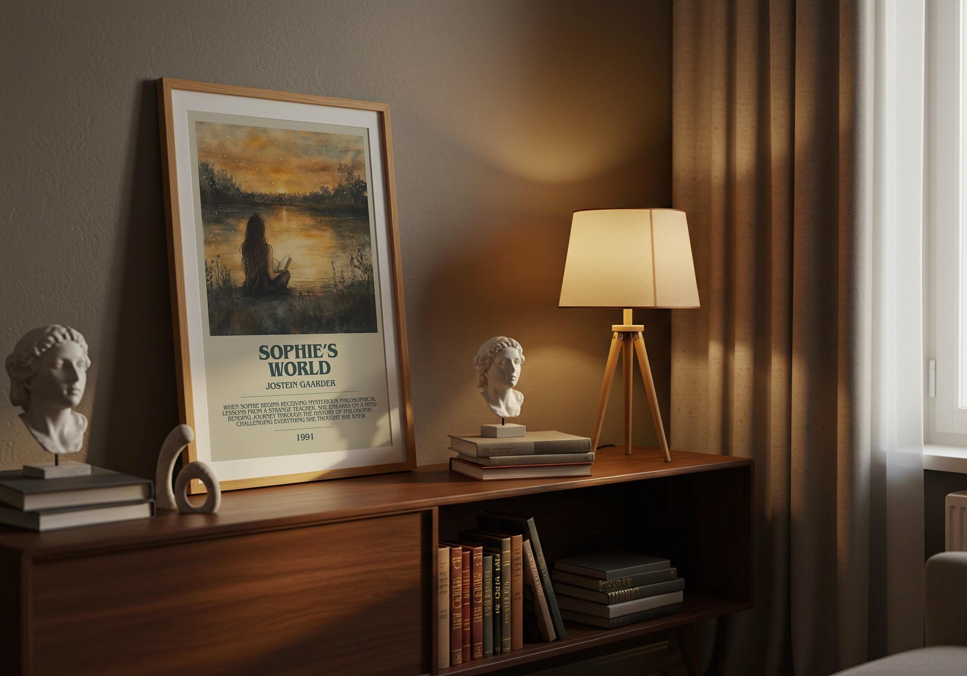 Sophie's World by Jostein Gaarder Descriptive Poster Print. Free Delivery Wall Art Author & Blurb Book Artwork Novel Modern Gift