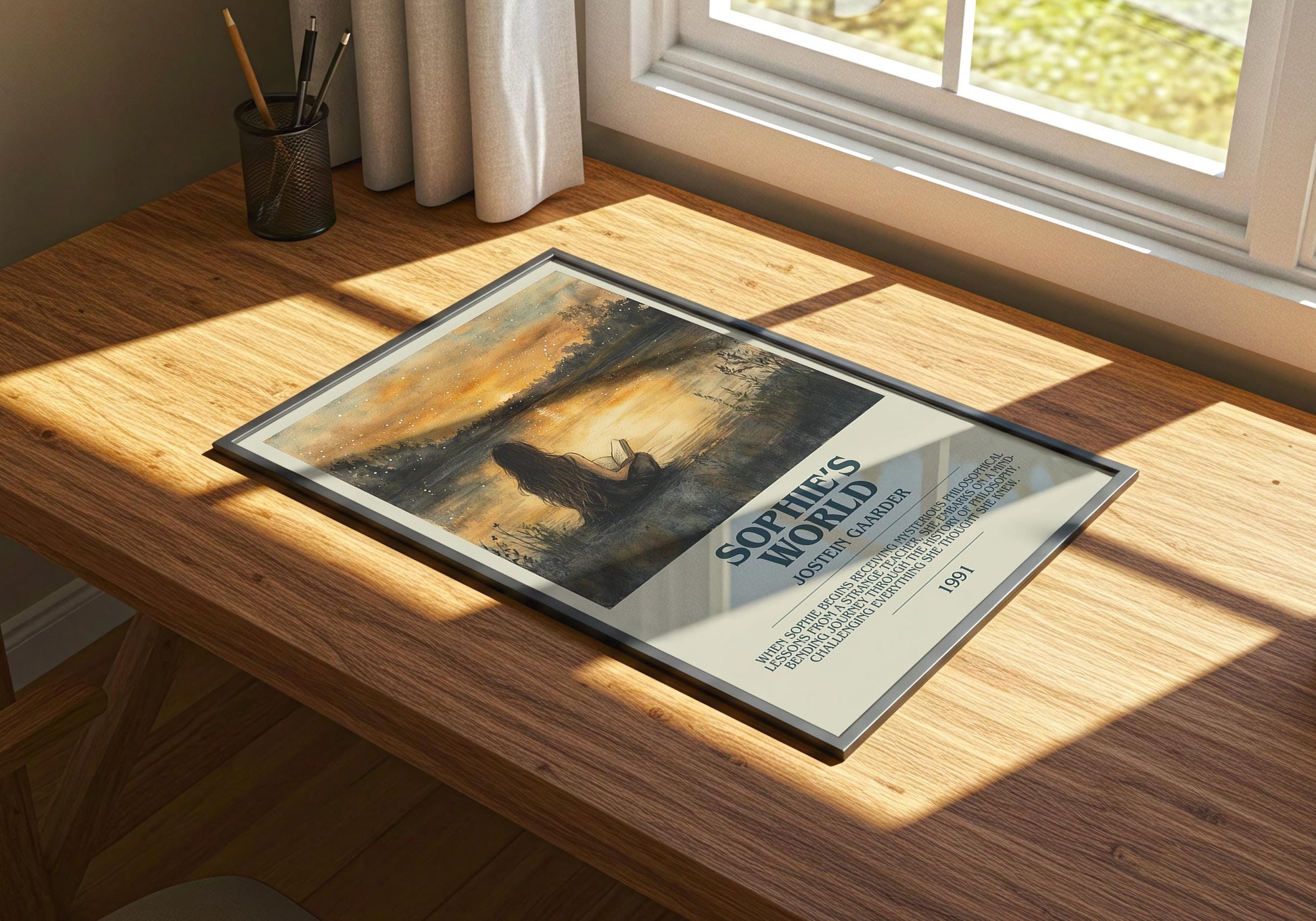 Sophie's World by Jostein Gaarder Descriptive Poster Print. Free Delivery Wall Art Author & Blurb Book Artwork Novel Modern Gift