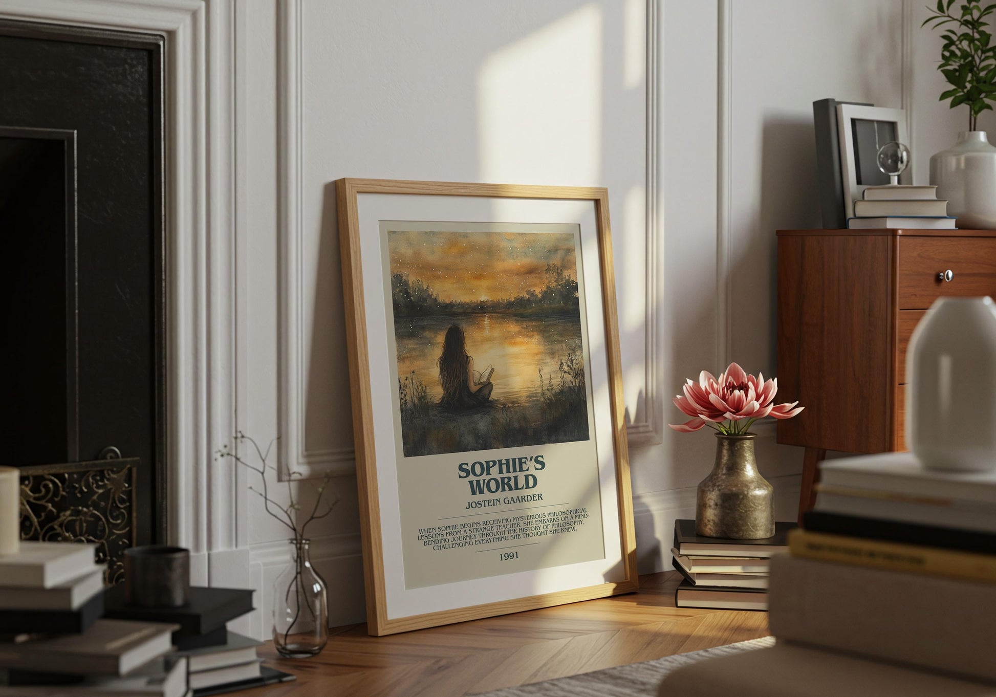 Sophie's World by Jostein Gaarder Descriptive Poster Print. Free Delivery Wall Art Author & Blurb Book Artwork Novel Modern Gift