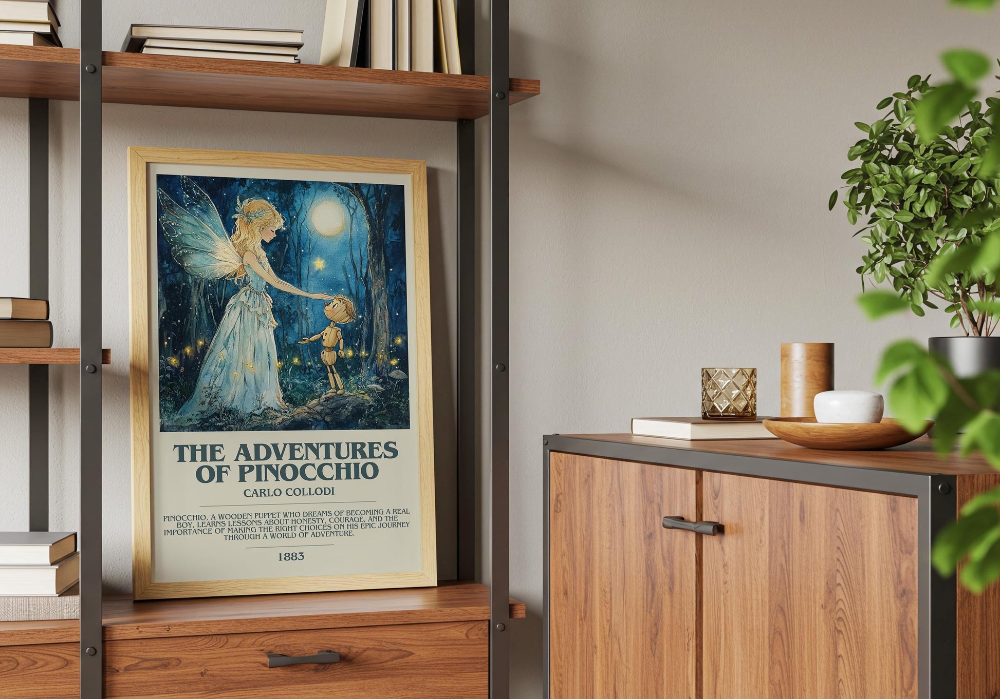 The Adventures Of Pinocchio by Carlo Collodi Descriptive Poster Print. Free Delivery Wall Art Author & Blurb Book Artwork Novel Modern Gift