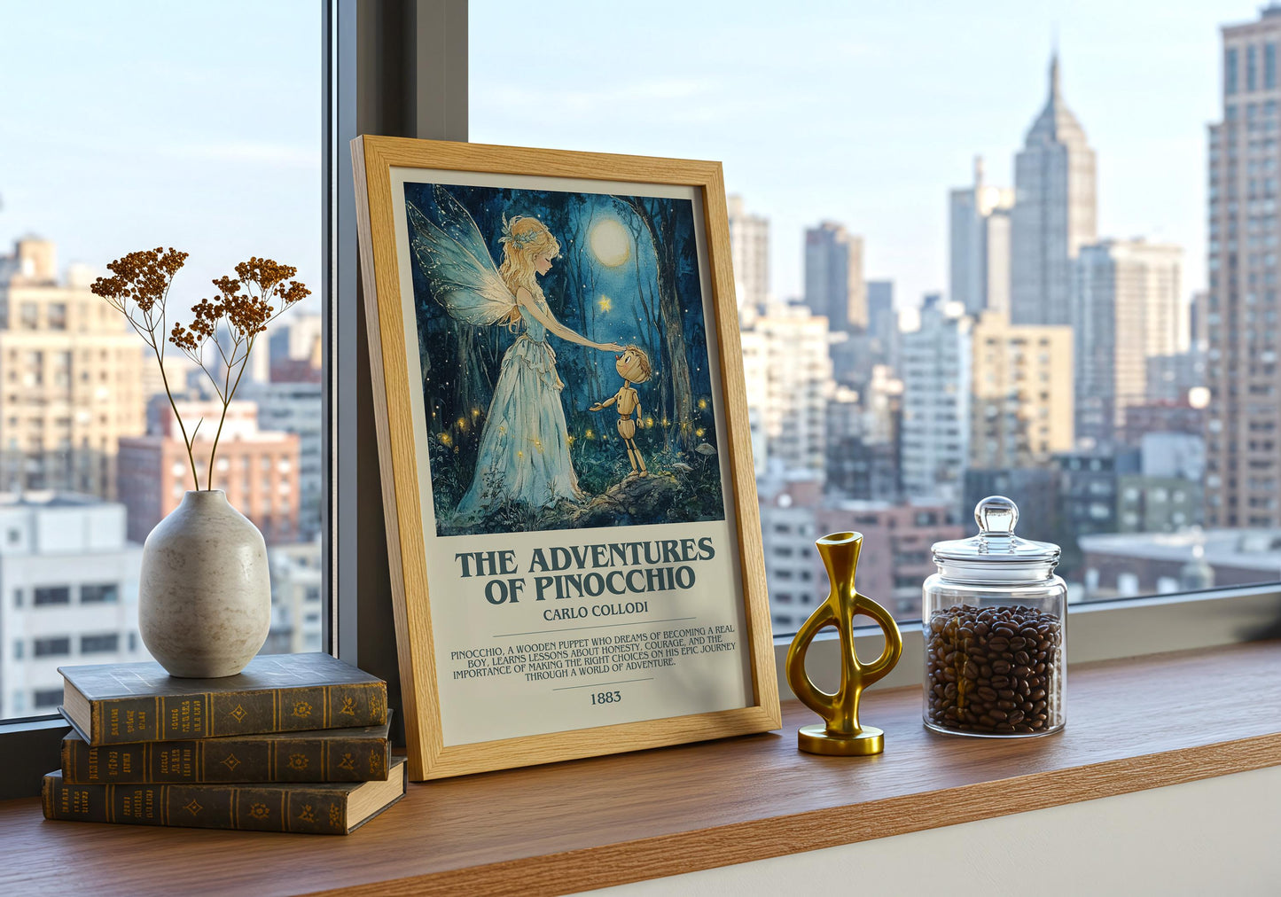 The Adventures Of Pinocchio by Carlo Collodi Descriptive Poster Print. Free Delivery Wall Art Author & Blurb Book Artwork Novel Modern Gift