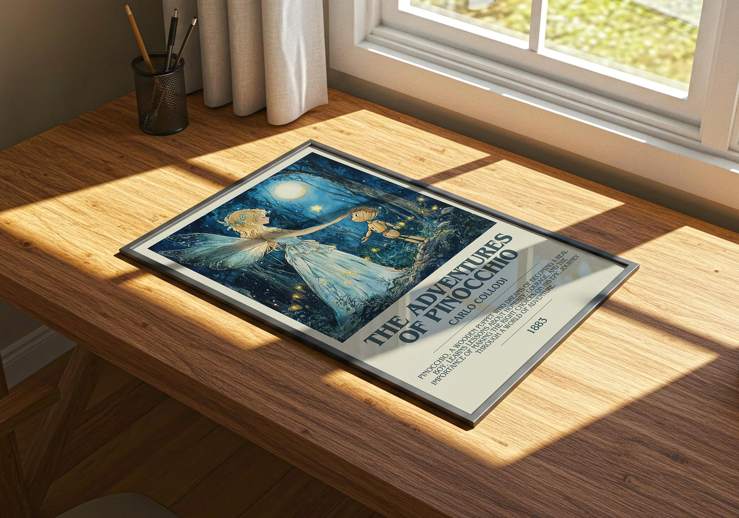 The Adventures Of Pinocchio by Carlo Collodi Descriptive Poster Print. Free Delivery Wall Art Author & Blurb Book Artwork Novel Modern Gift
