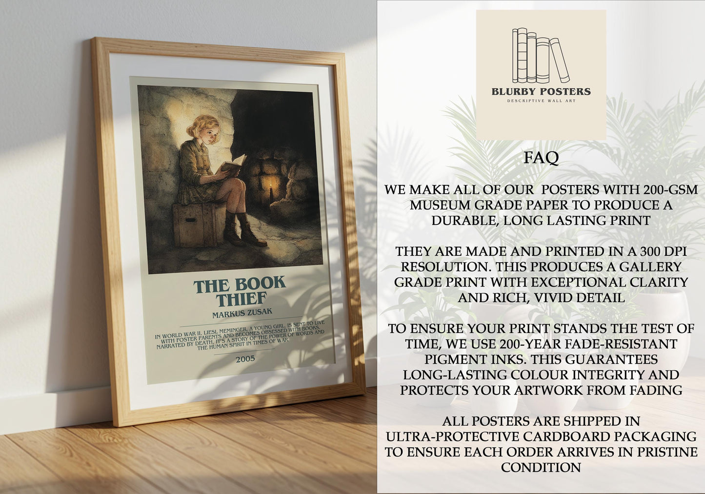 The Book Thief by Markus Zusak Descriptive Poster Print. Free Delivery Wall Art Author & Blurb Book Artwork Novel Modern Gift