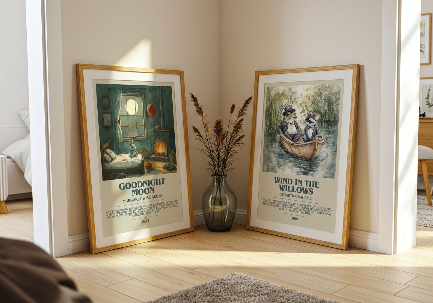 Goodnight Moon by Margaret Wise Brown Descriptive Poster Print. Free Delivery Wall Art Author & Blurb Book Artwork Novel Modern Gift