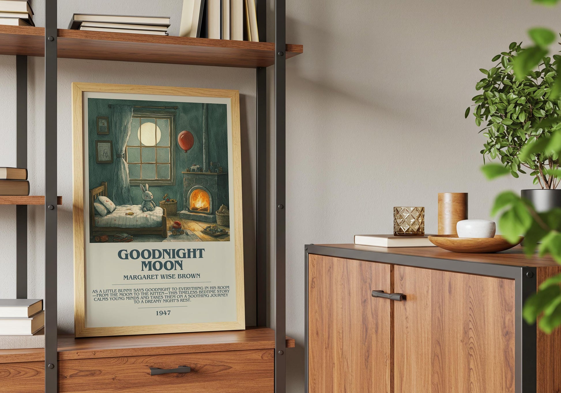 Goodnight Moon by Margaret Wise Brown Descriptive Poster Print. Free Delivery Wall Art Author & Blurb Book Artwork Novel Modern Gift