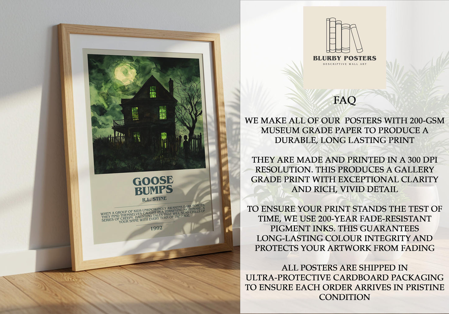 Goosebumps by R.L. Stine Descriptive Poster Print. Free Delivery Wall Art Author & Blurb Book Artwork Novel Modern Gift