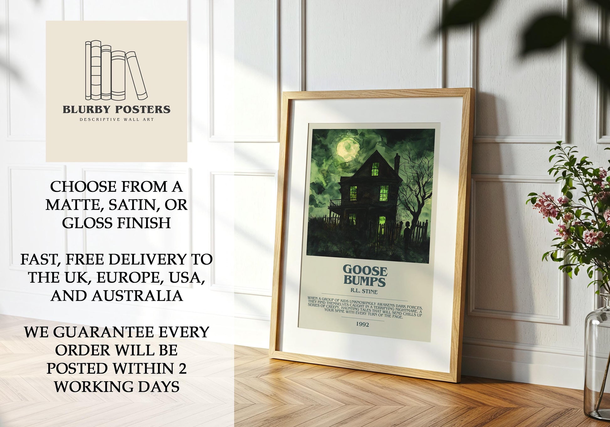 Goosebumps by R.L. Stine Descriptive Poster Print. Free Delivery Wall Art Author & Blurb Book Artwork Novel Modern Gift