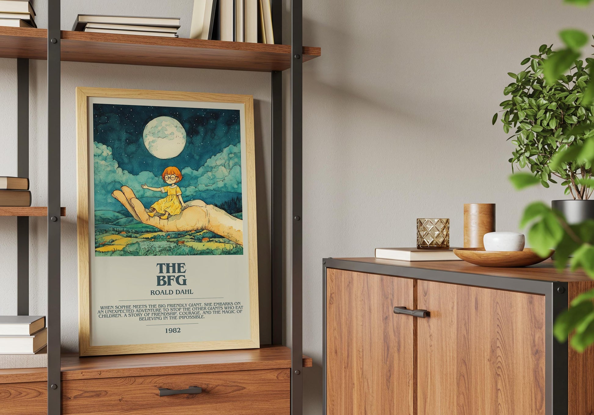 The BFG by Roald Dahl Descriptive Poster Print. Free Delivery Wall Art Author & Blurb Book Artwork Novel Modern Gift