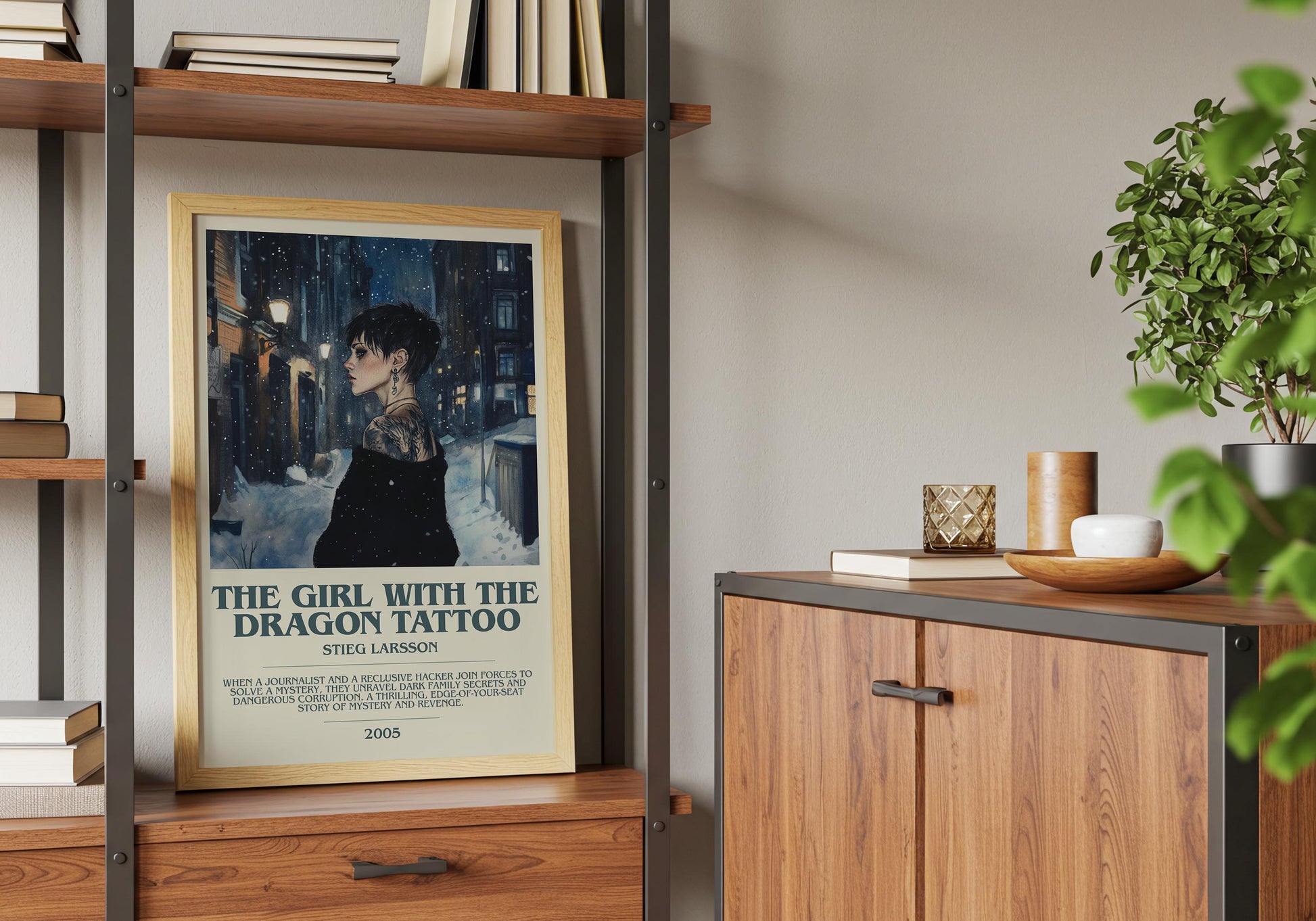 The Girl With The Dragon Tattoo by Stieg Larsson Descriptive Poster Print. Free Delivery Wall Art Author & Blurb Book Artwork Novel Modern