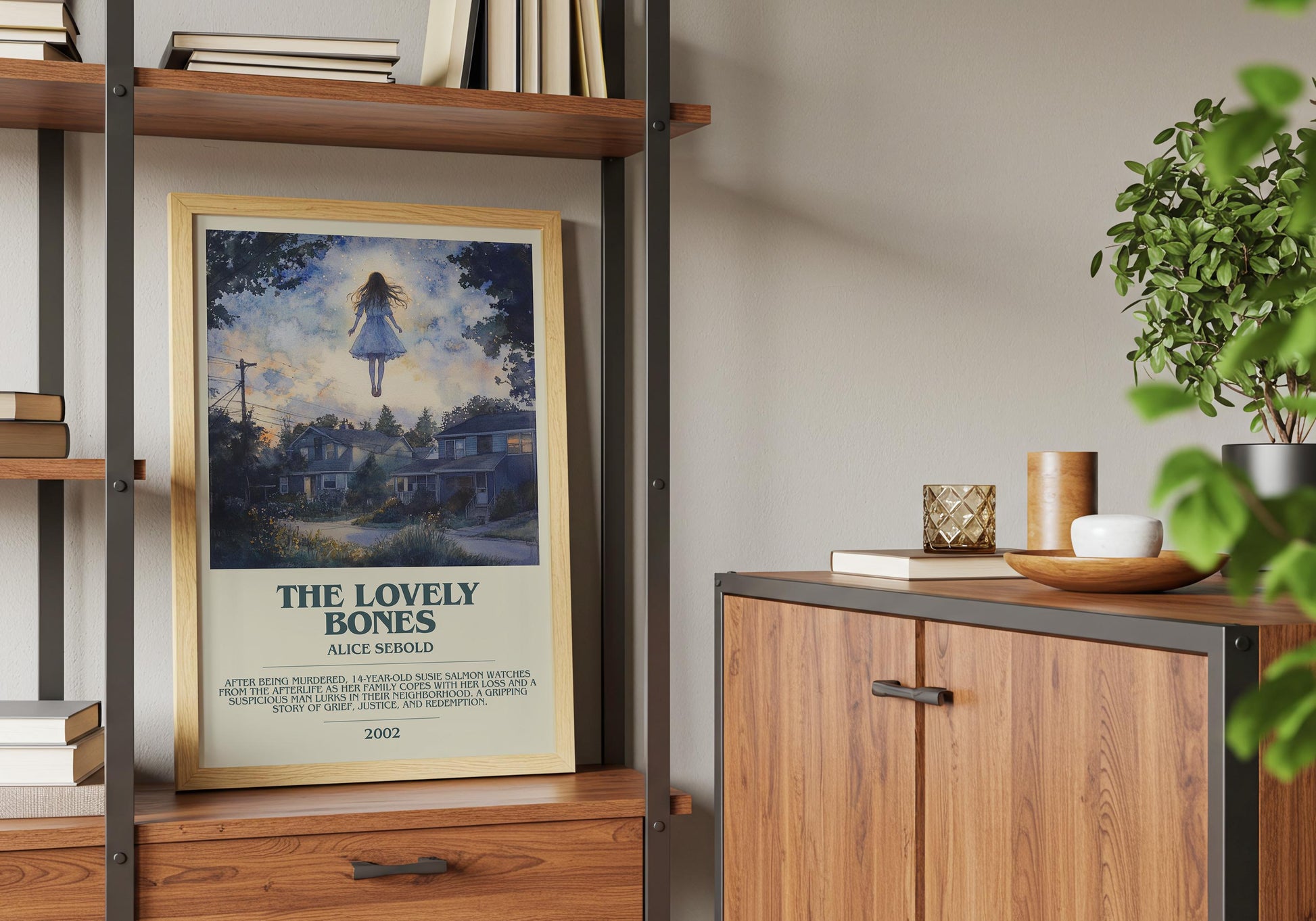 The Lovely Bones by Alice Sebold Descriptive Poster Print. Free Delivery Wall Art Author & Blurb Book Artwork Novel Modern