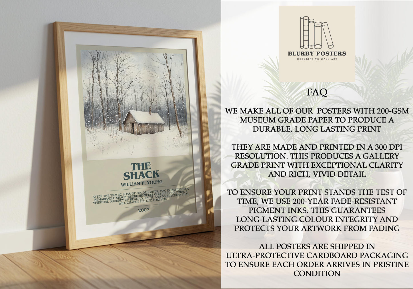 The Shack by William P. Young Descriptive Poster Print. Free Delivery Wall Art Author & Blurb Book Artwork Novel Modern