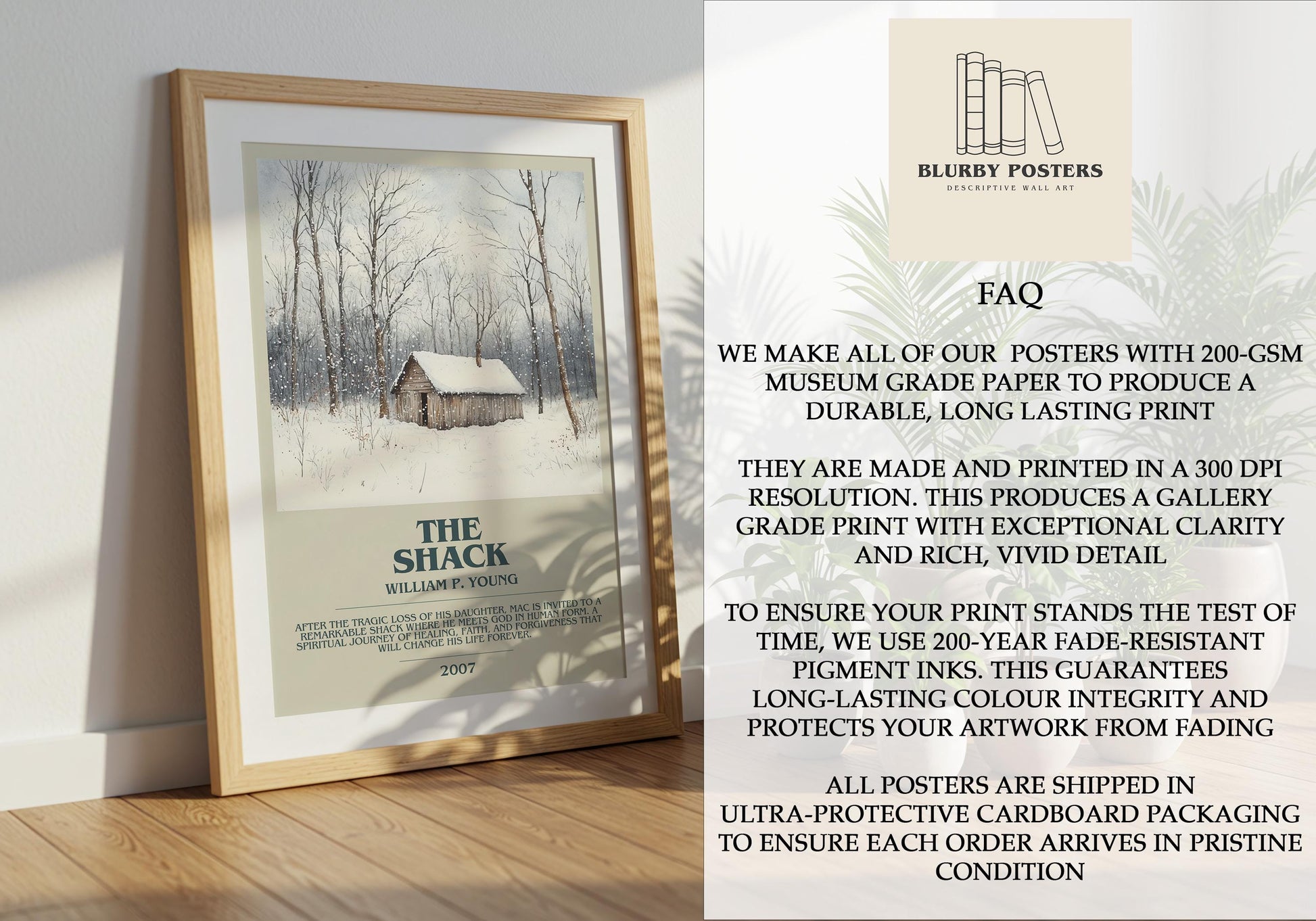 The Shack by William P. Young Descriptive Poster Print. Free Delivery Wall Art Author & Blurb Book Artwork Novel Modern