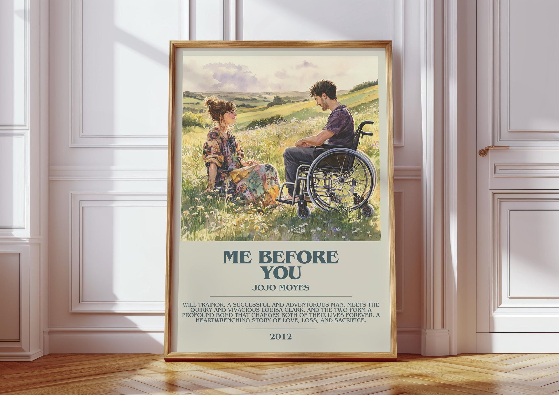 Me Before You by Jojo Moyes Descriptive Poster Print. Free Delivery Wall Art Author & Blurb Book Artwork Novel Modern