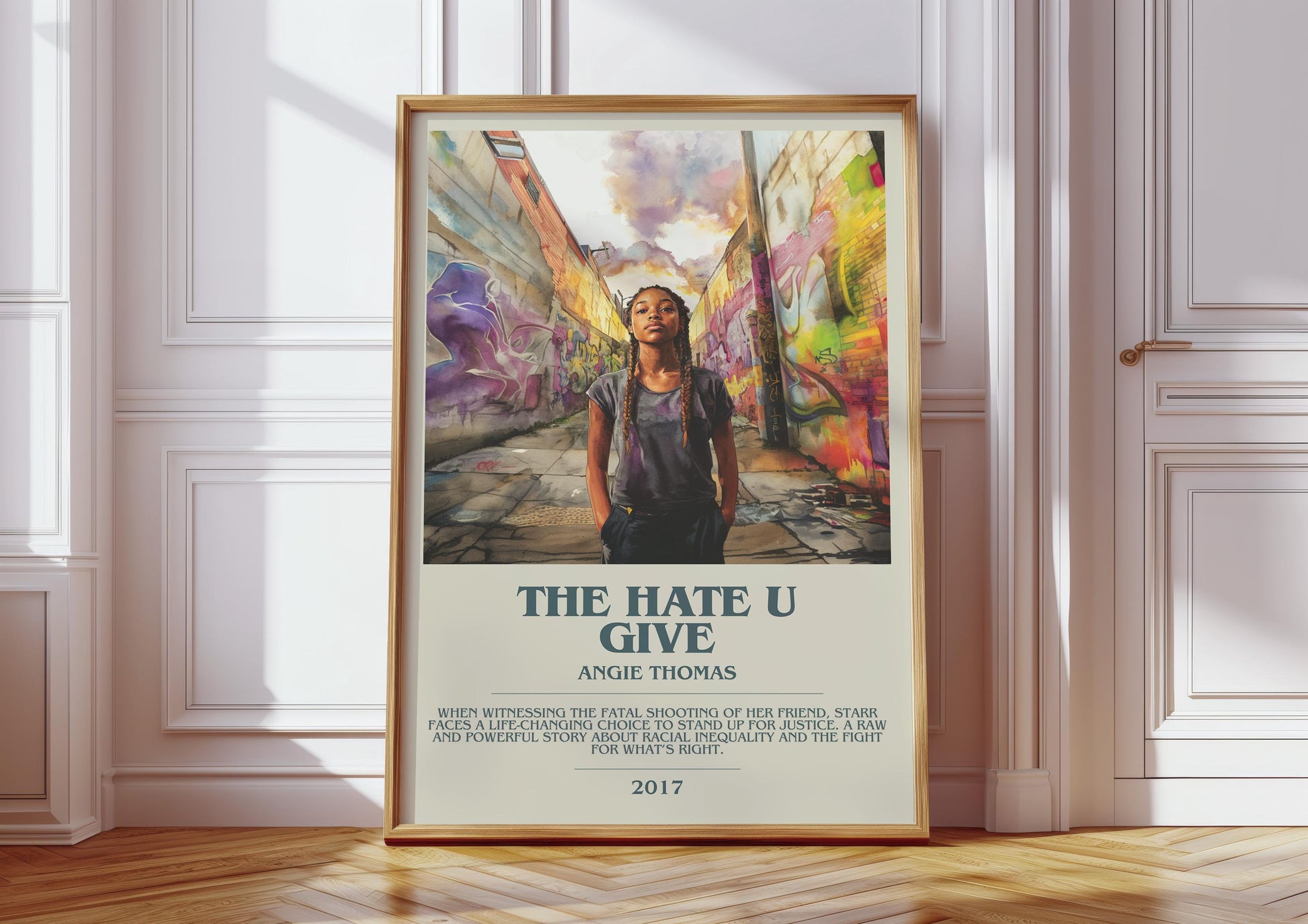 The Hate You Give by Angie Thomas Descriptive Poster Print. Free Delivery Wall Art Author & Blurb Book Artwork Novel Modern
