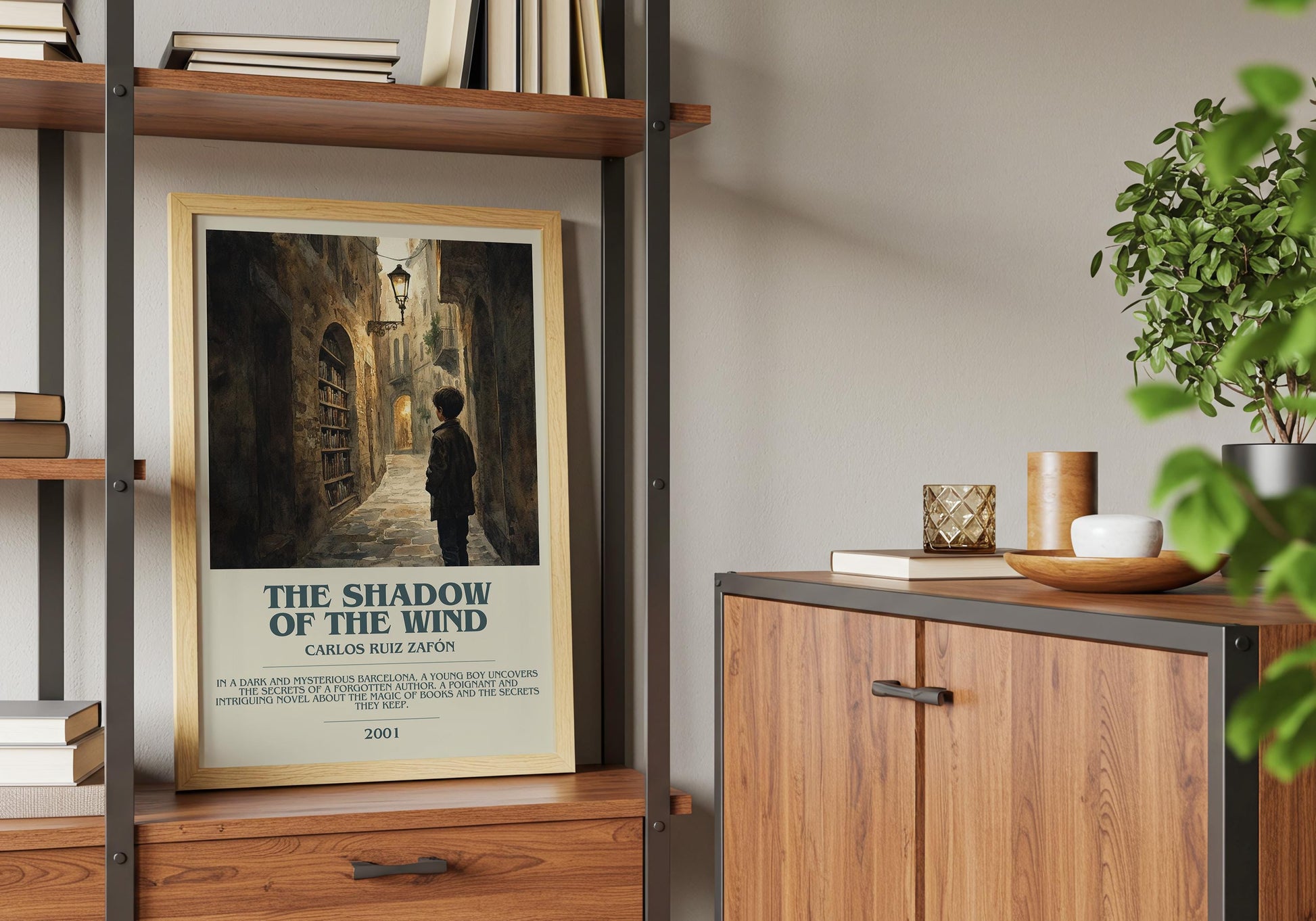 The Shadow Of The Wind by Carlos Ruiz Zafon Descriptive Poster Print. Free Delivery Wall Art Author & Blurb Book Artwork Novel Modern