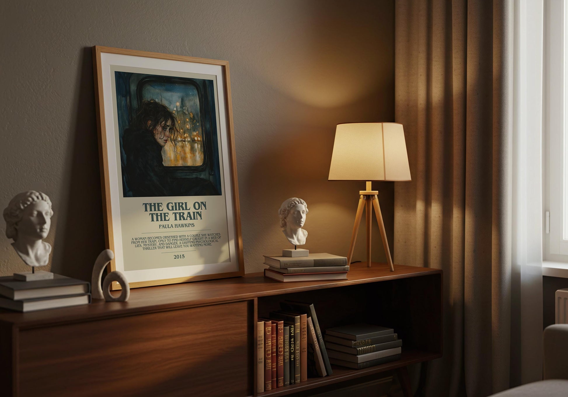 The Girl On The Train by Paula Hawkins Descriptive Poster Print. Free Delivery Wall Art Author & Blurb Book Artwork Novel Modern