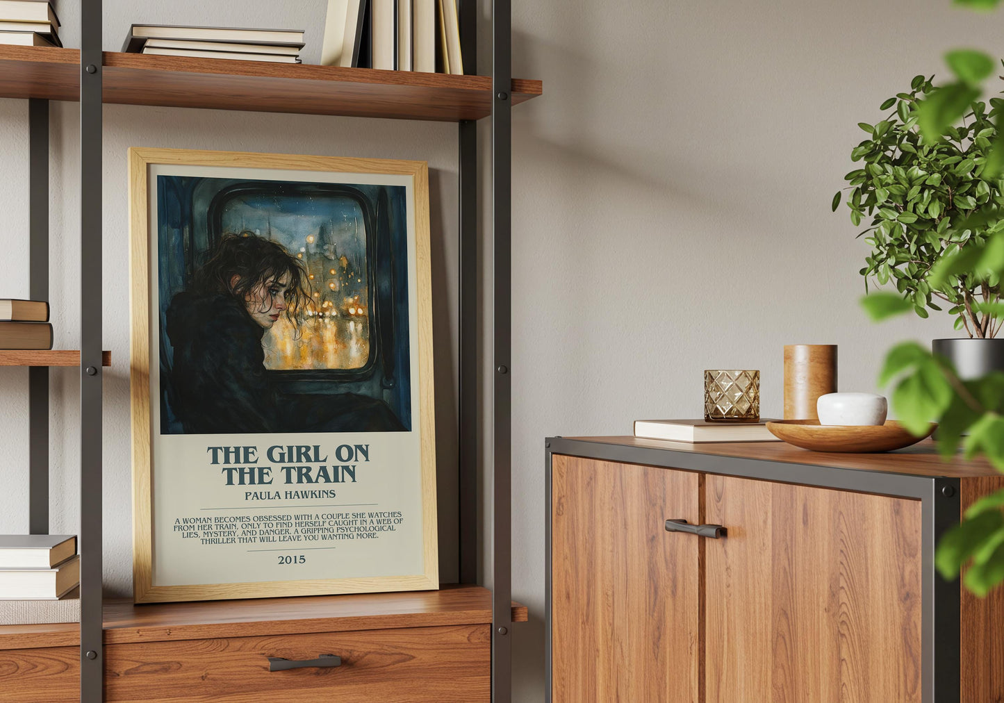 The Girl On The Train by Paula Hawkins Descriptive Poster Print. Free Delivery Wall Art Author & Blurb Book Artwork Novel Modern