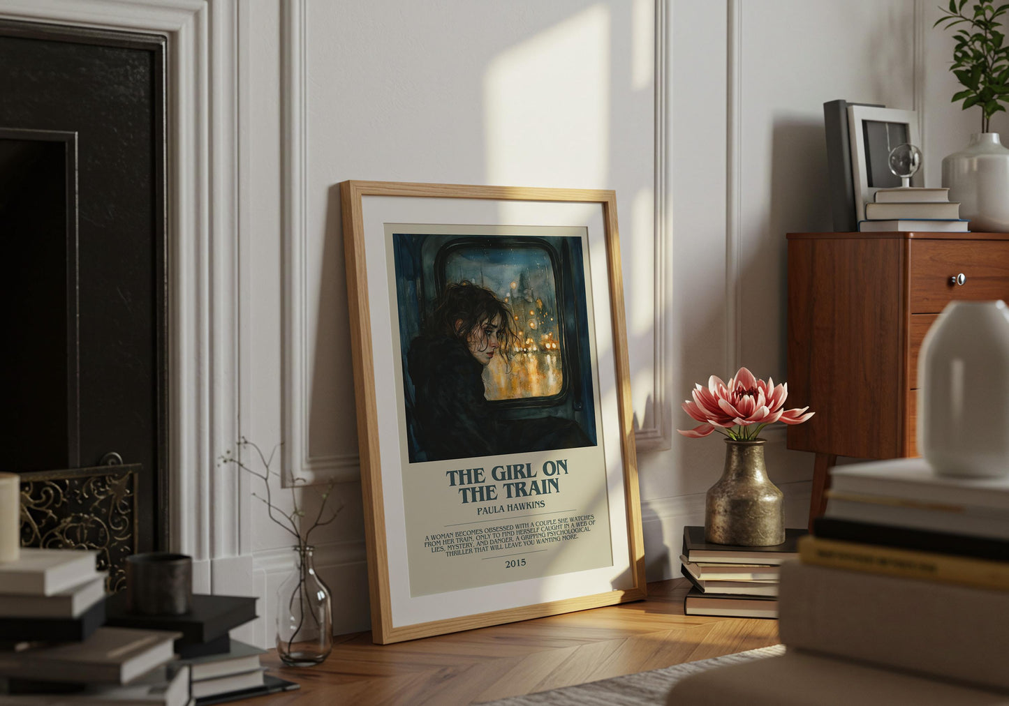 The Girl On The Train by Paula Hawkins Descriptive Poster Print. Free Delivery Wall Art Author & Blurb Book Artwork Novel Modern