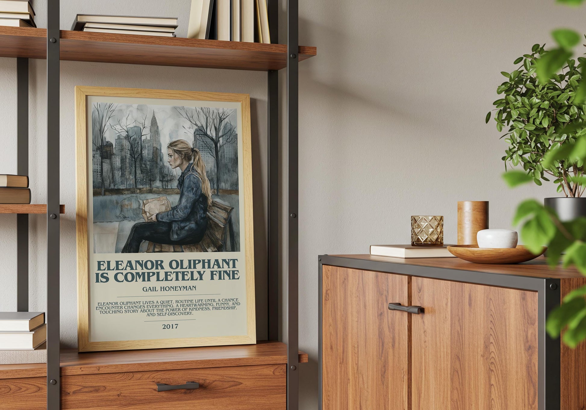 Eleanor Oliphant Is Completely Fine by Gail Honeyman Descriptive Poster Print. Free Delivery Wall Art Author & Blurb Book Artwork Novel