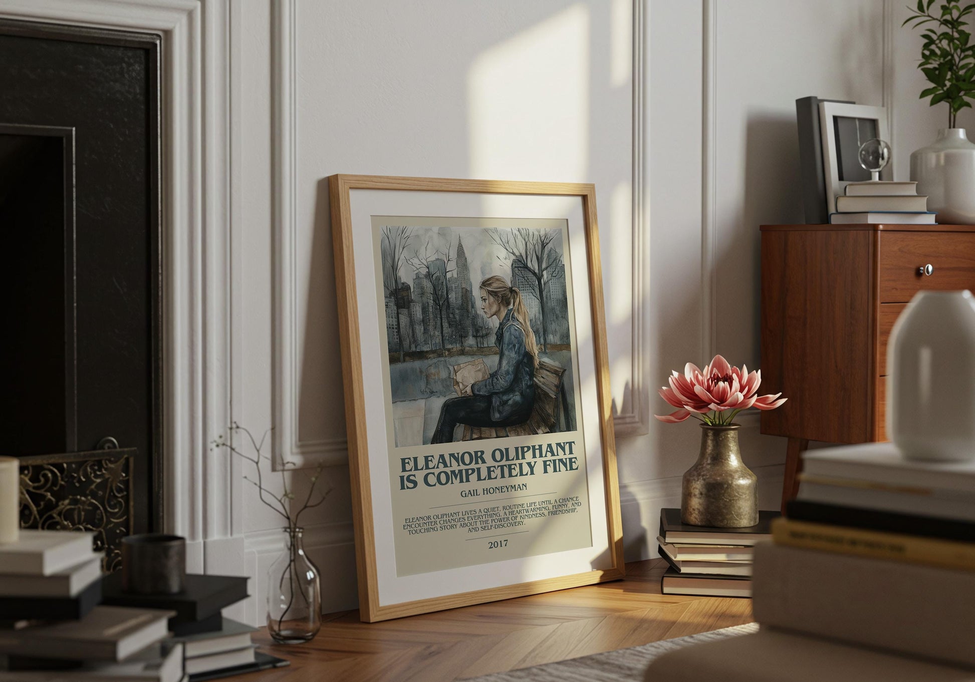 Eleanor Oliphant Is Completely Fine by Gail Honeyman Descriptive Poster Print. Free Delivery Wall Art Author & Blurb Book Artwork Novel