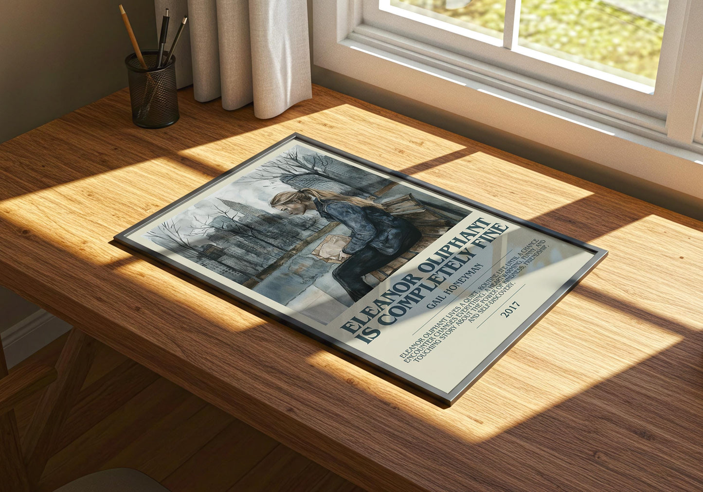 Eleanor Oliphant Is Completely Fine by Gail Honeyman Descriptive Poster Print. Free Delivery Wall Art Author & Blurb Book Artwork Novel