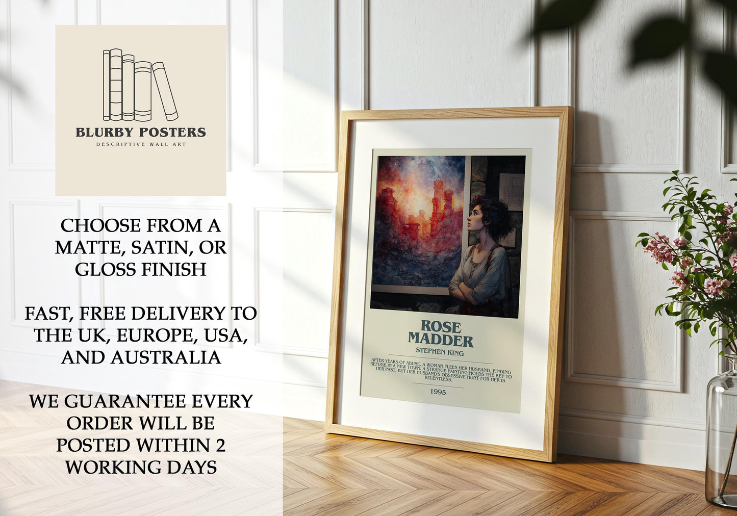 Rose Madder by Stephen King | Descriptive Book Poster | Modern