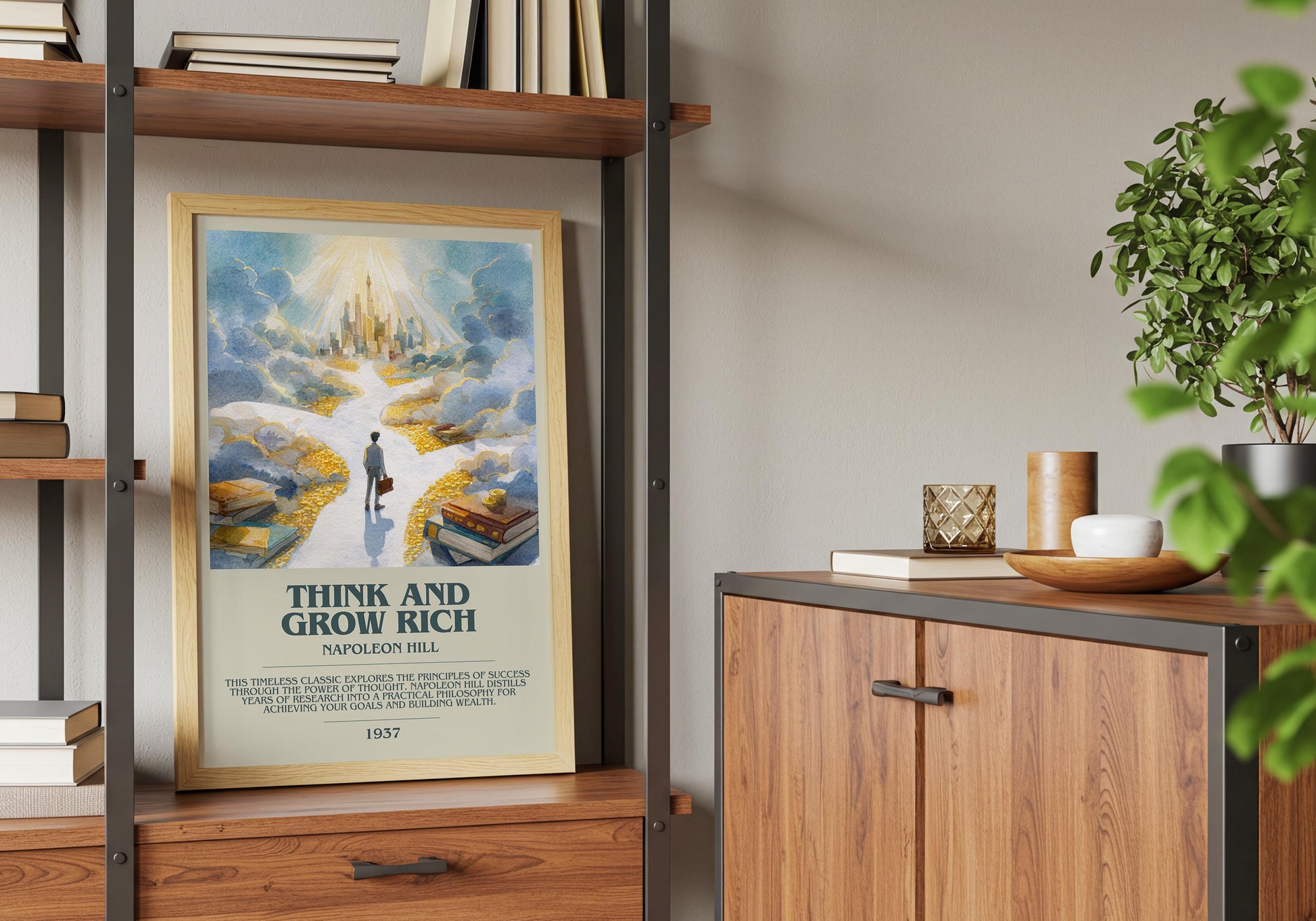 Think and Grow Rich by Napoleon Hill | Descriptive Book Poster | Modern