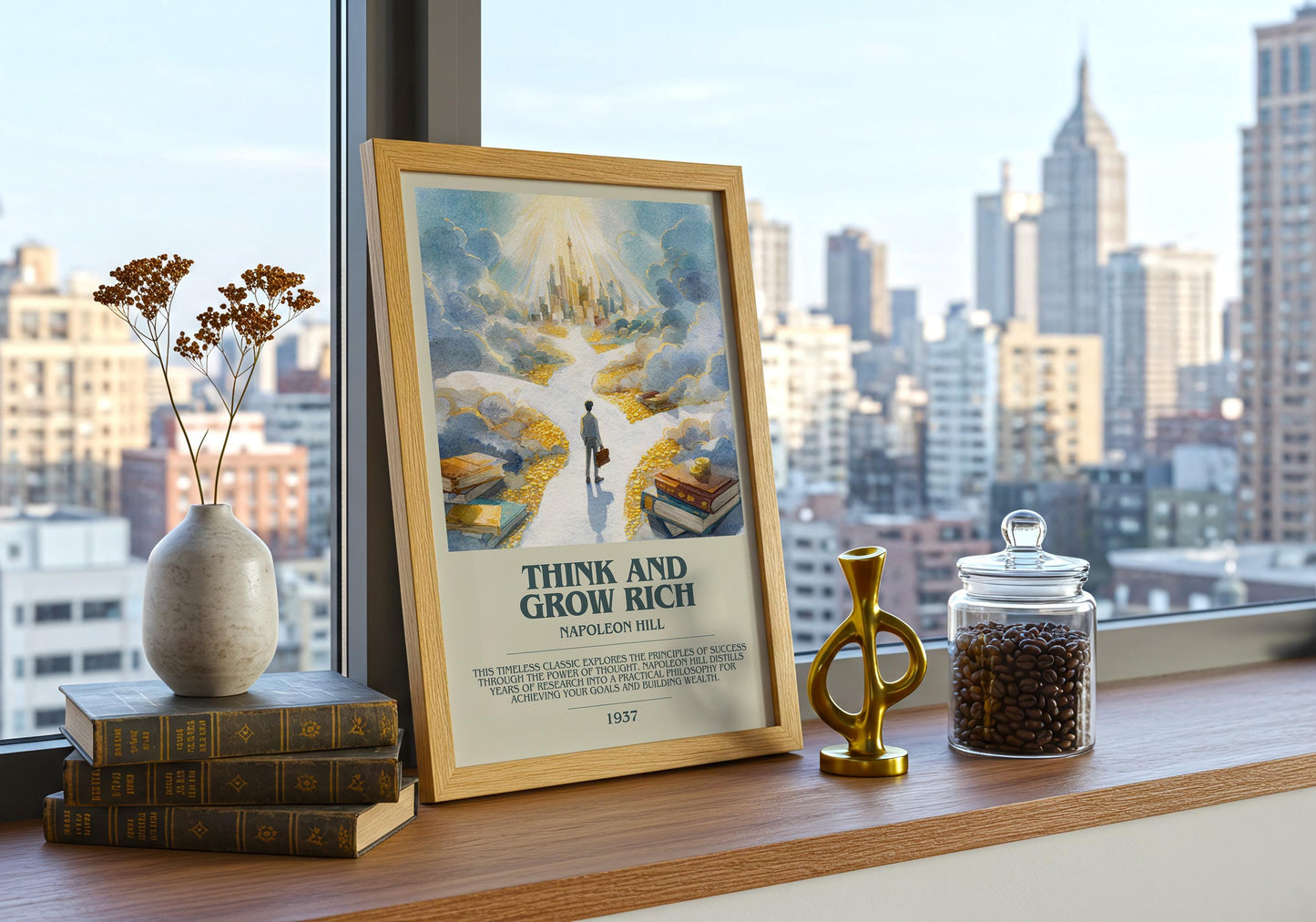 Think and Grow Rich by Napoleon Hill | Descriptive Book Poster | Modern