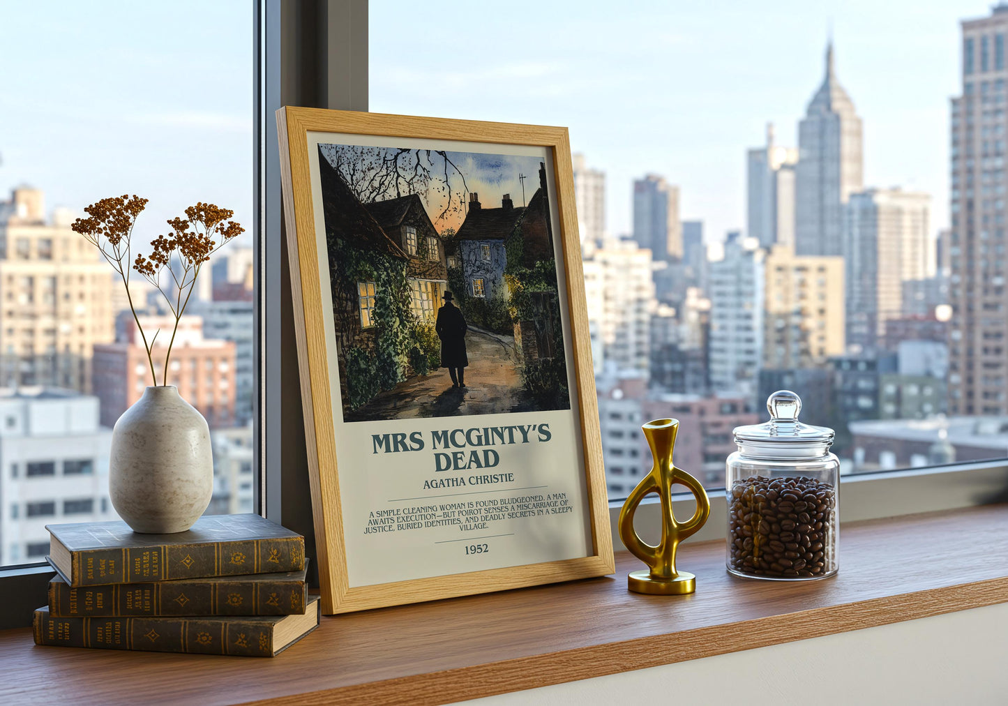 Mrs McGinty's Dead by Agatha Christie | Descriptive Book Poster | Modern