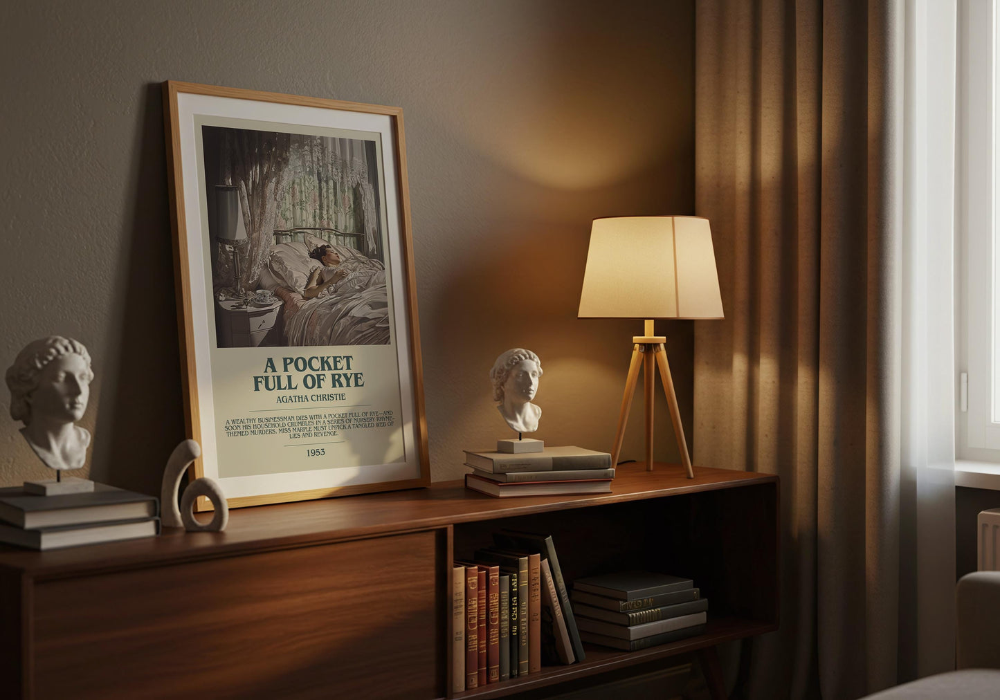 A Pocket Full Of Rye by Agatha Christie Descriptive Poster Print. Free Delivery Wall Art Author & Blurb Book Artwork Novel Gift